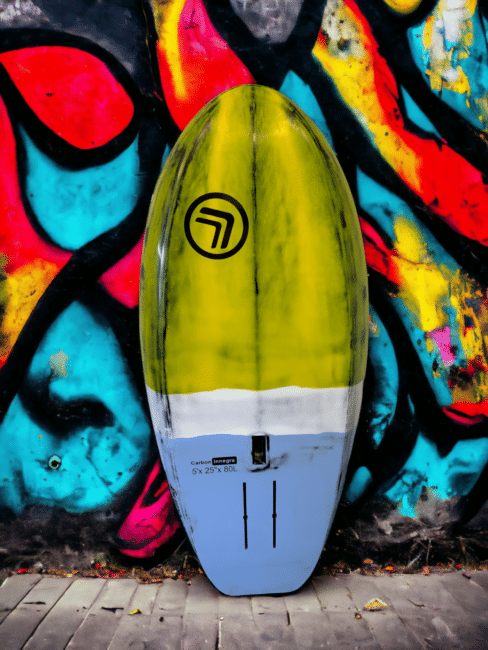 NG 80L wing foil board on display yellow white light blue